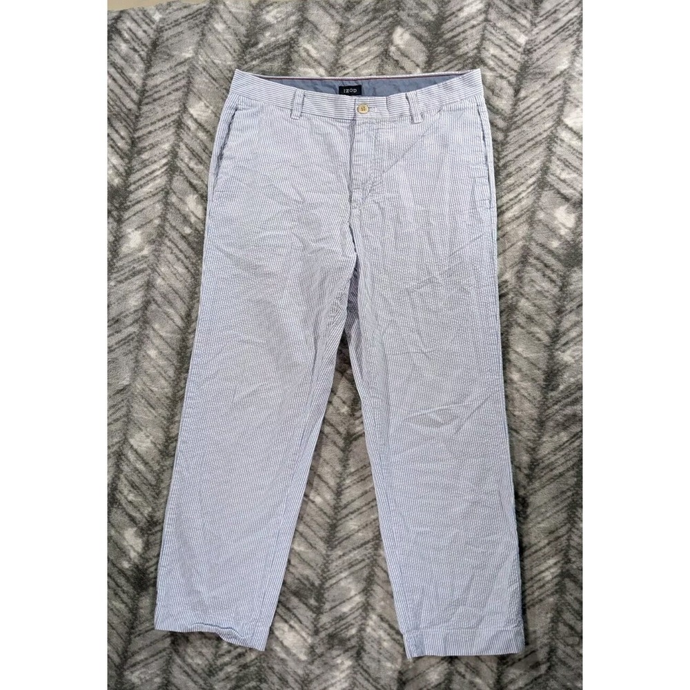 Izod Golf Pants Mens 34x30 Blue Seersucker Striped Straight Stretch Preppy Yacht
